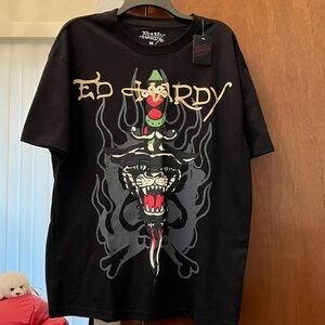 Ed Hardy Black Tee with Fierce Graphic NWT